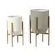preview thumbnail 7 of 7, Grey and Off-White Metal Round Cachepot Planters (Set of 2)