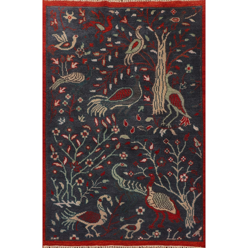 Animals Pictorial Ziegler Oriental Foyer Rug Handmade Wool Carpet - 4'1"x 5'11"