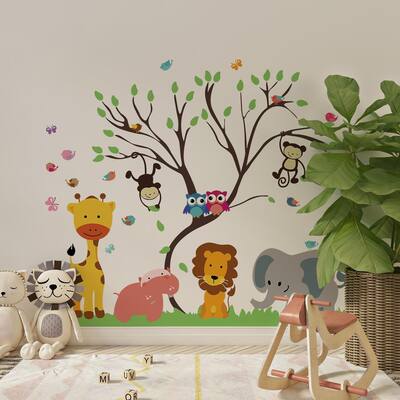 Walplus Zoo Animal Forest Tree Wall Sticker DIY Art Nursery Decor