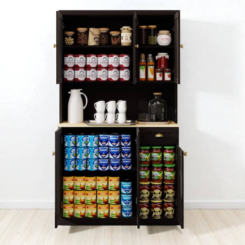 71" Freestanding Kitchen Pantry Storage Cabinet with Microwave Countertop, Hutch Buffet Cabinet with Shelves & Drawer