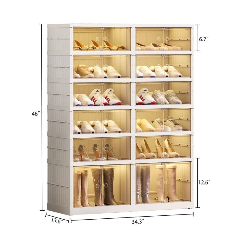 Mieres Shoe Storage Cabinet, 6-Tier Large Modern Shoe Organizer Cabinet with Doors, Foldable Shoe Rack Organizer - White