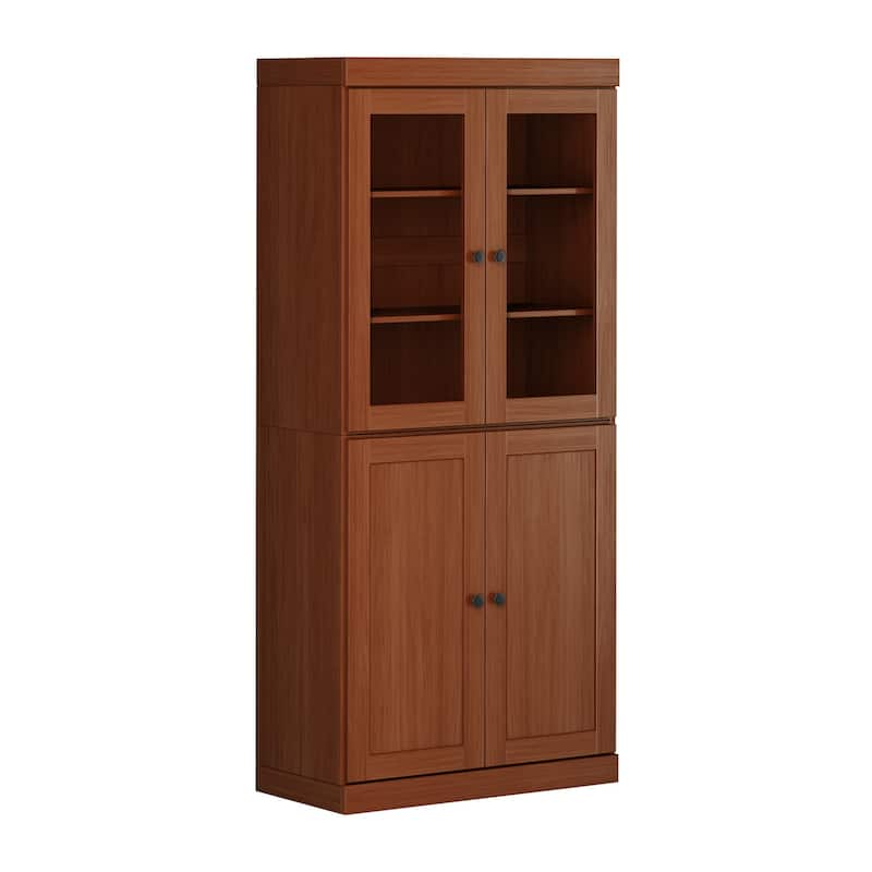 Palace Imports 100% Solid Wood 32" Pantry Cabinet with Clear Glass, Shaker Doors and Adjustable Shelves