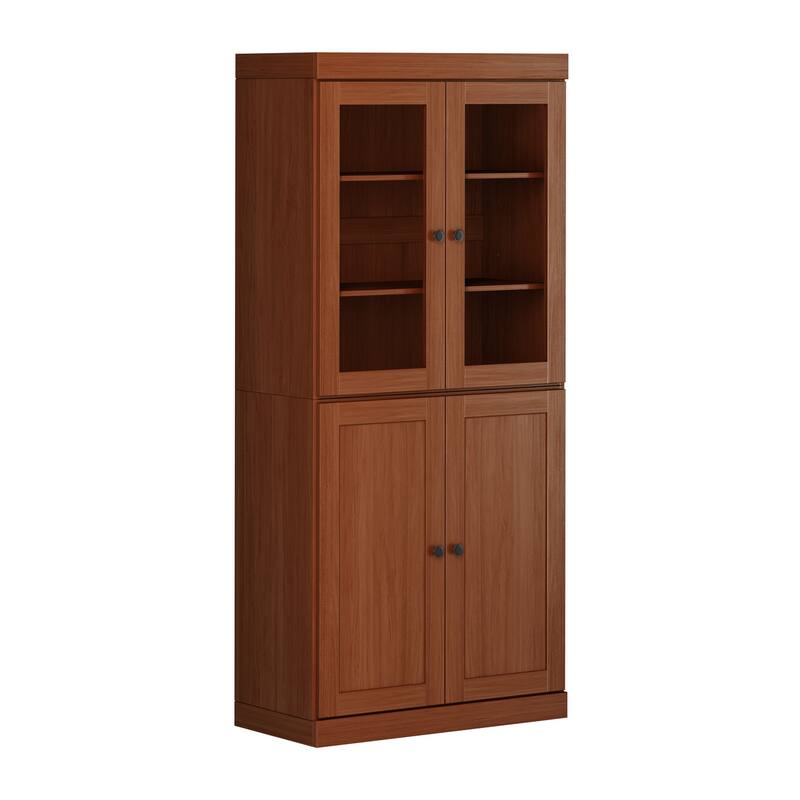 Palace Imports 100% Solid Wood 6-Shelf Bookcase with Clear Glass, Shaker Doors and Adjustable Shelves