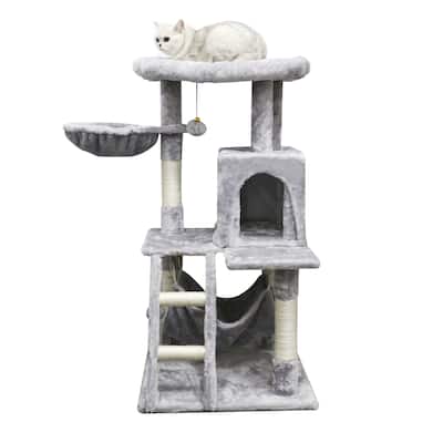 41"Cat Tree Cat Tower for Indoor Cats, Multi-Level Cat House Condo with Large Perch, Scratching Posts & Hammock,