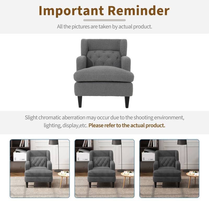 Modern 35.25" Upholstered Arm Chair with Birch Wood Legs amd Tufted Backrest for Living Room