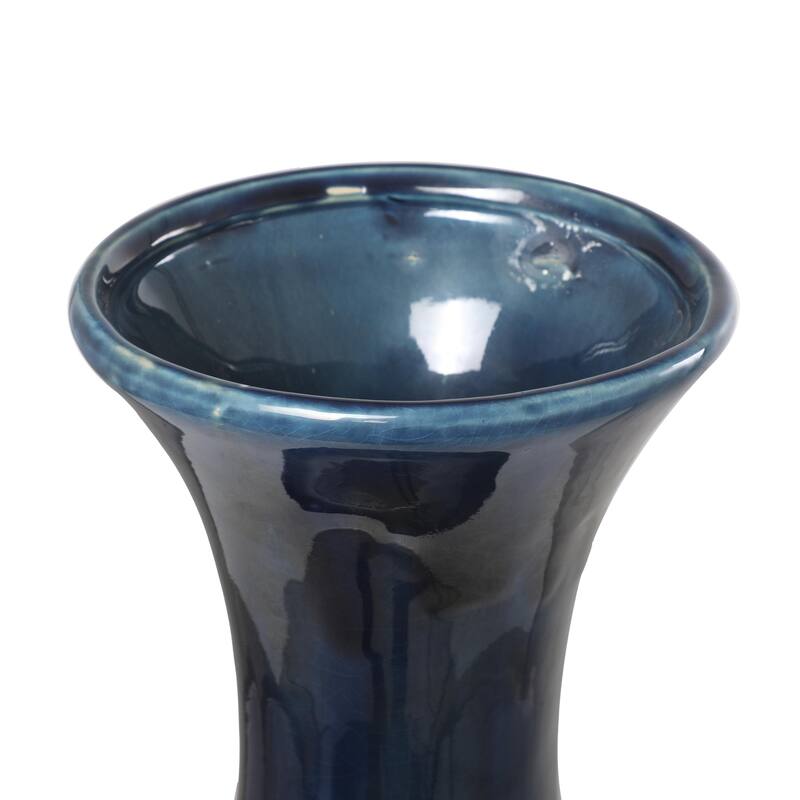 Ceramic Geometric Floor Vase with Gold Accents - Teal - Roche River Decor