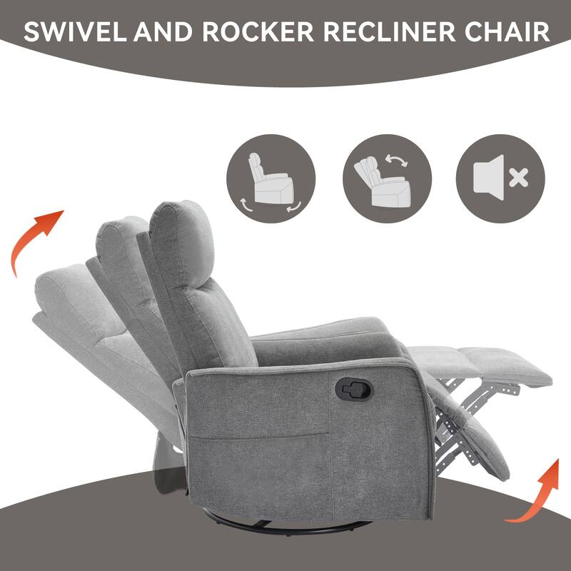 Heat Massage Manual Recliner Chair, 360° Swivel Glider Fabric Rocker