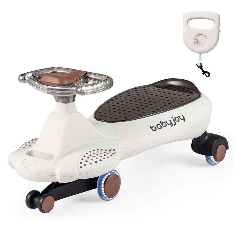 Ride On Toy Wiggle Car Swing Car w/ Under-Seat Storage & Hauling Rope - Beige