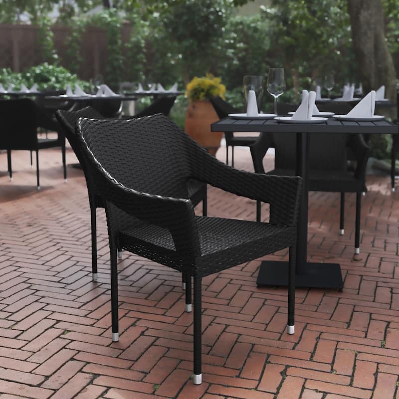 All Weather Commercial Grade PE Rattan Stacking Patio Chairs - 2 Pack