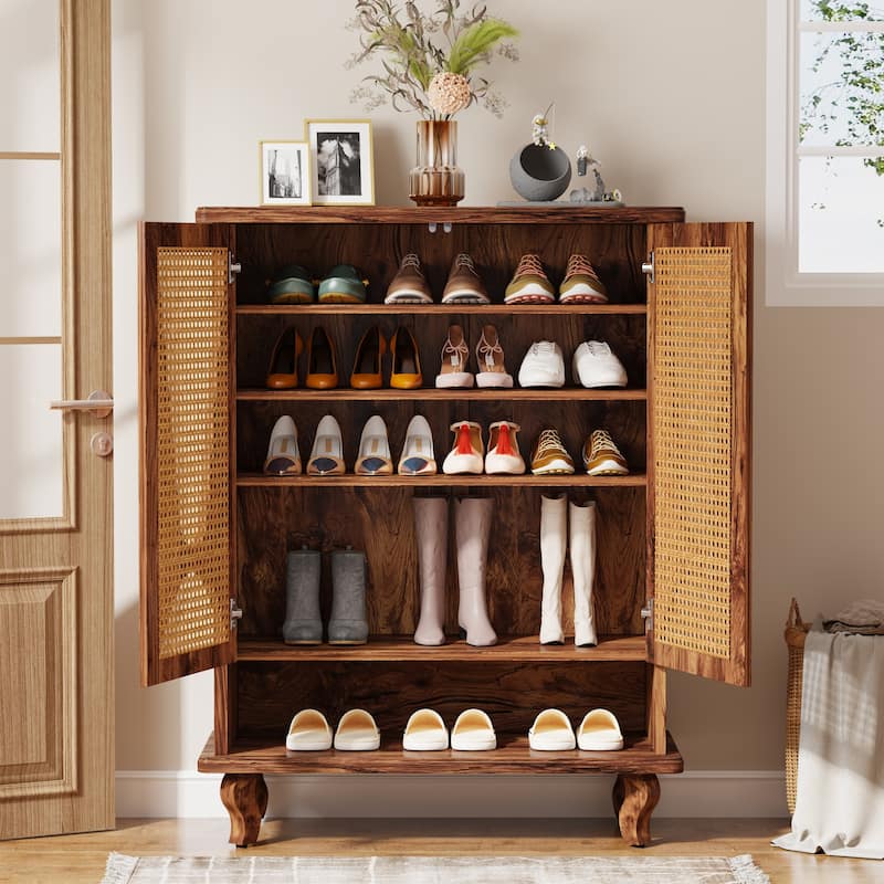 25-Pair Rattan Shoe Cabinet, Shoe Rack Organizer Cabinet - 30" wide