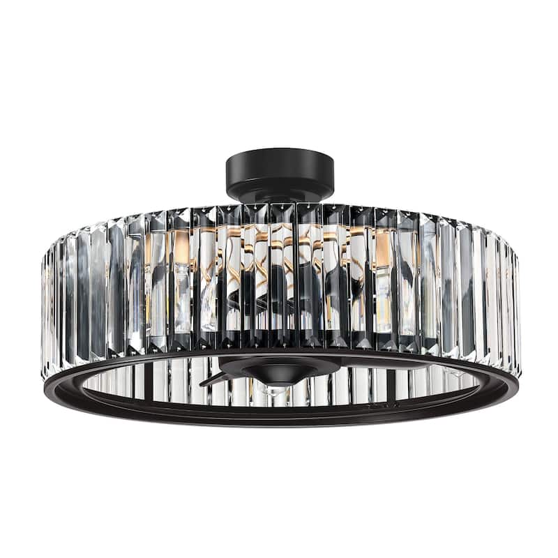 25" Black 3-Blade Crystal Low Profile Chandelier Ceiling Fan with Remote