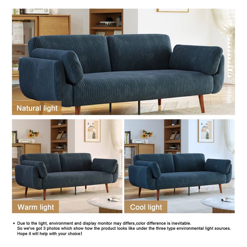 73" W Upholstered Corduroy Convertible Sleeper Sofa Bed with Pillows
