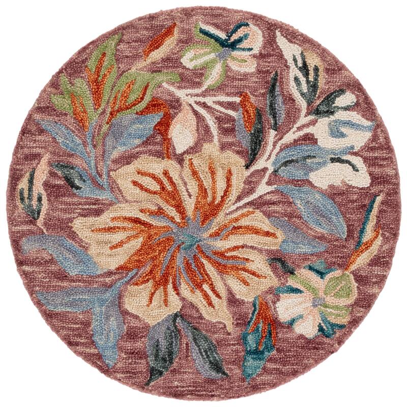 SAFAVIEH Handmade Jardin Vanya Floral Wool Rug - Rust/Blue - 3' Round