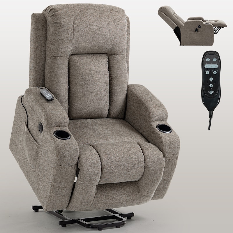 Lazy Boy Power Lift Recliner Chair, Modern Single Motor Massage Sofa Chair with Lumbar Heating, USB Charging Port, Cup Holders