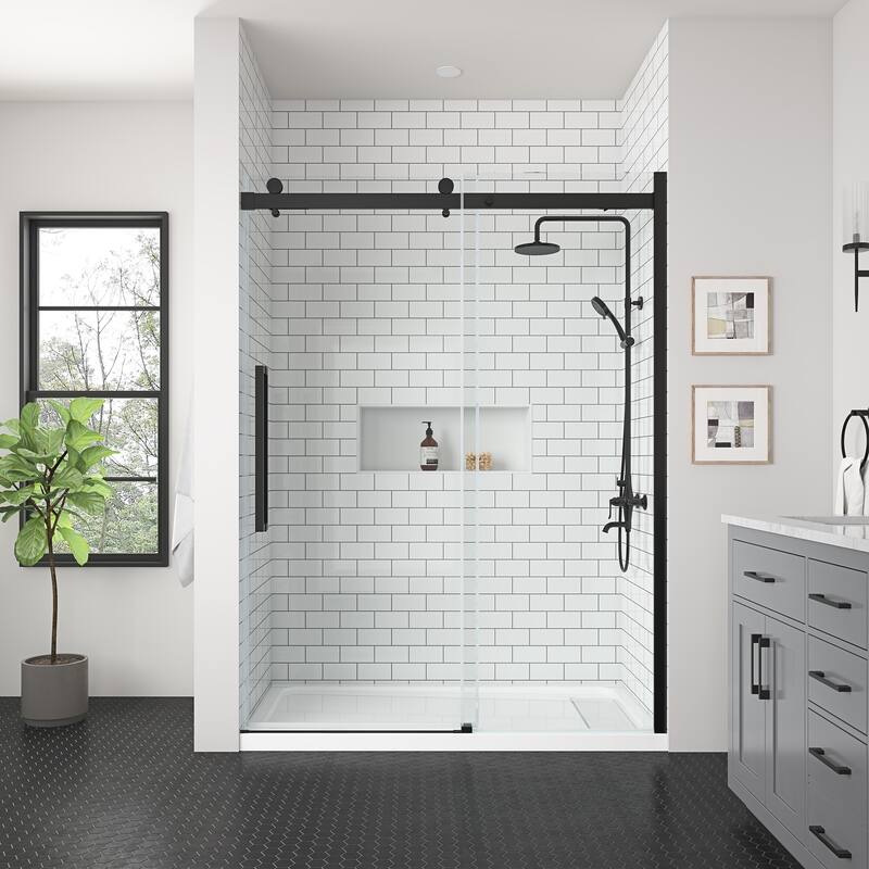 Bel Soft-Close 2-Piece Base Door Rectangular Alcove Shower Kit - 60 - Matte Black