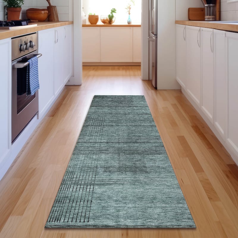 Premium Washable Super Soft Solid Hatches Mayfield Rug - Teal - 2' 3" x 7' 6" - Runner