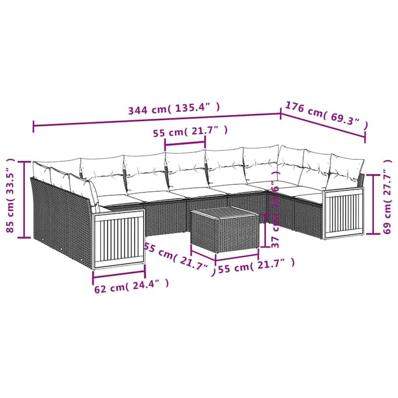 vidaXL Patio Sofa Set with Cushions Outdoor Conversation Furniture Poly Rattan