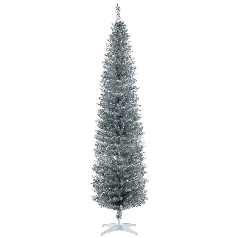 HOMCOM 7' Hinged Noble Fir Unlit Slim Christmas Tree with Stand