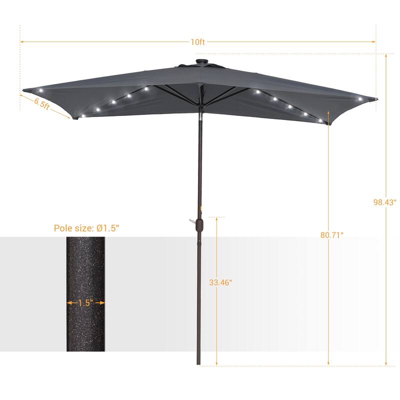 Bonosuki 10 x 6.5ft LED Patio Rectangular Umbrella Outdoor Market Umbrella Aluminium/Steel with Tilt and Crank