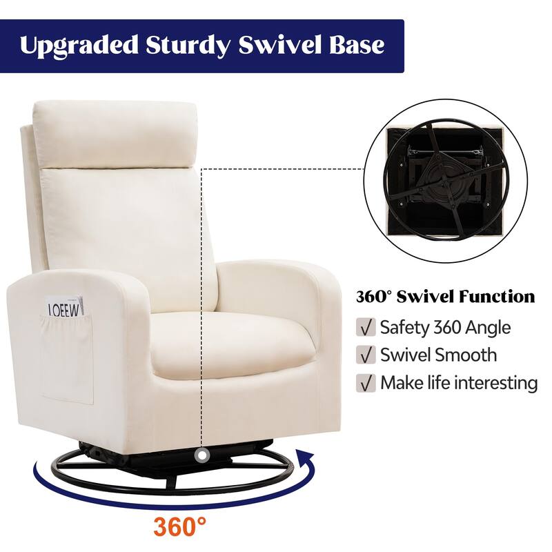 HOMYKA Swivel Glider Rocker Accent Chair for Nursery with Side Pocket