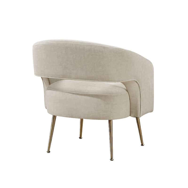 Noel Accent Chair, Curved Open Back, Taupe Brown Velvet, Gold Metal Legs