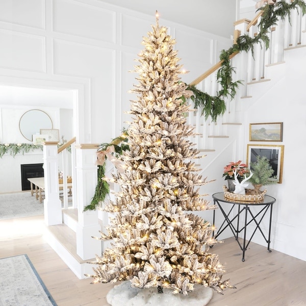 Glitzhome 6FT 7.5FT 9FT 11FT Snow Flocked Pre lit Artificial Fir Christmas Trees On Sale Bed Bath Beyond 31721229