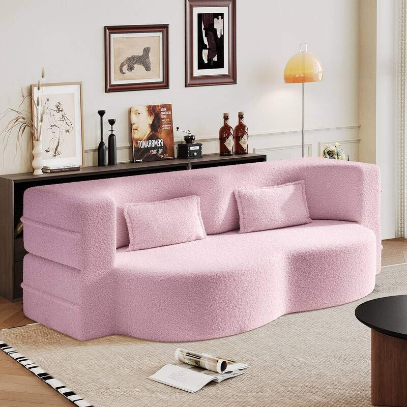 Modern 78.7" Floor Sofa With 2 Pillows For Small Pace Living Room, Convertible Sleeper Sofa Bed
