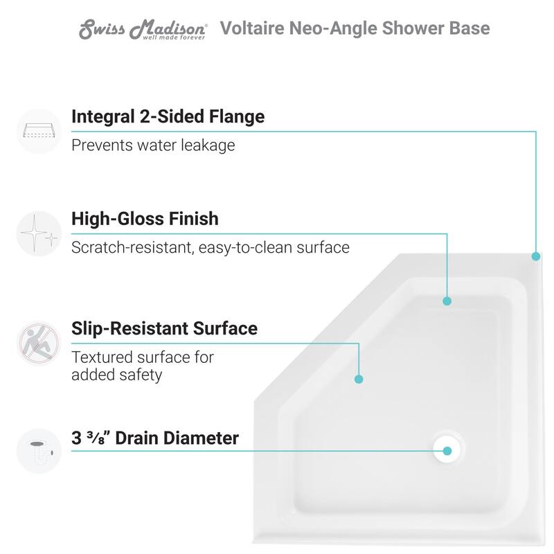 Swiss Madison SM-SB534 Voltaire 42" x 42" Rectangular Shower Base with