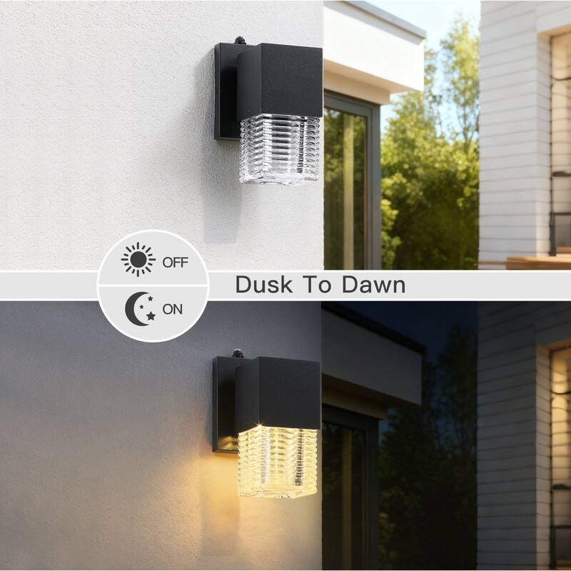 Black Dusk to Dawn LED Outdoor Wall Sconce Light Set of 2 - 7.3 in. H