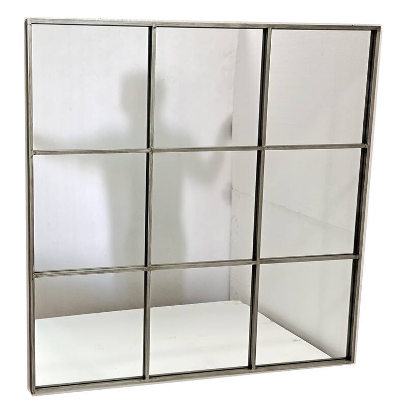 Metal Nine Pane Grey Mirror 46.5" x 46.5" -Grey - Medium - Silver
