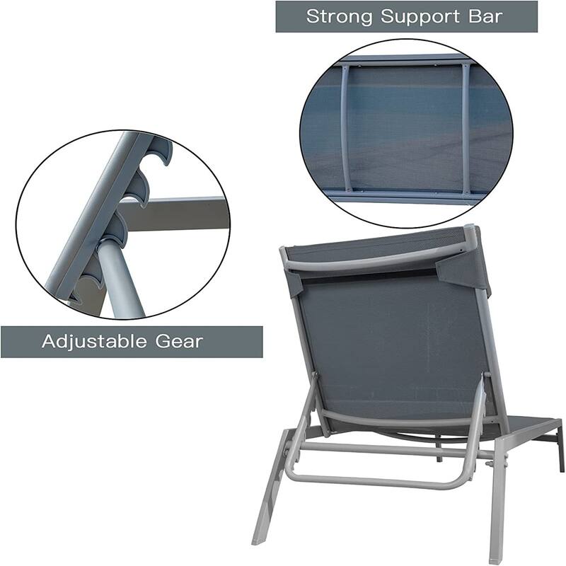 Outdoor Patio Chaise Lounge Set, 3 Pieces Adjustable Backrest Pool Lounge Chairs with Headrest, 1 Table