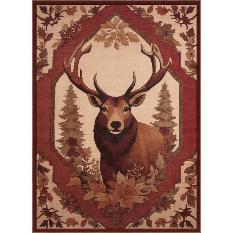 Well Woven Apollo Deer with Antlers Novelty Animal Print Flat-Pile Rug