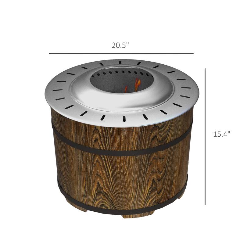 Outsunny Smokeless Fire Pit with Fireproof Mat, 20" Barrel Style Portable Wood Burning Firepit, Low Smoke Camping Bonfire Stove