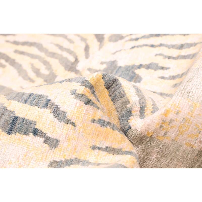 ECARPETGALLERY Hand-knotted Legacy Dark Grey, Light Gold Silk, Wool Rug - 9'10 x 14'0