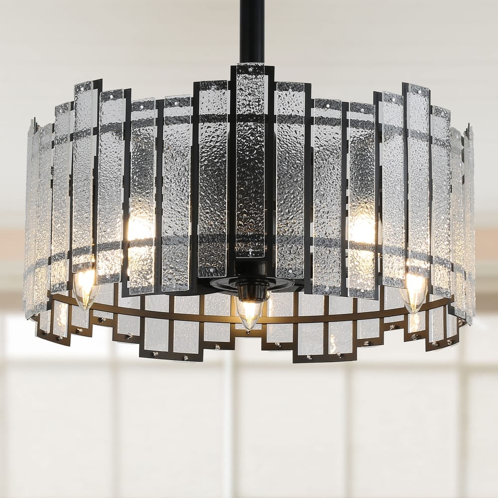 Cusp Barn 19" Indoor Black Crystal Ceiling Fan with Light and Remote, Modern Caged Bedroom Fandelier