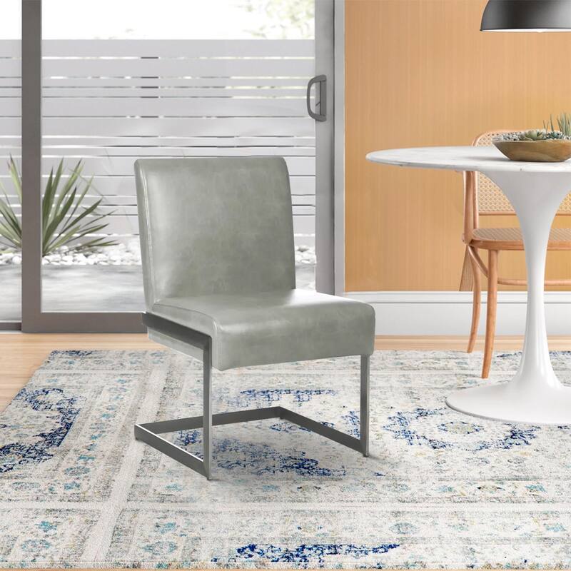 Leatherette Upholstered with Dining Chair with Cantilever Base, Gray