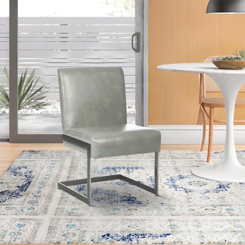 Leatherette Upholstered with Dining Chair with Cantilever Base, Set of 2, Gray