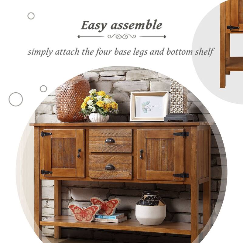 Solid Wood Sideboard Console Table with Drawers Cabinets and Bottom Shelf