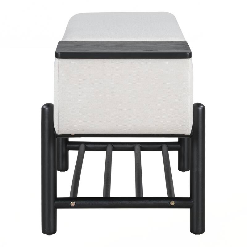 Farmhouse Upholstered Storage Bench with Hidden Compartment, Modern Entryway Bench for Living Room, Entryway