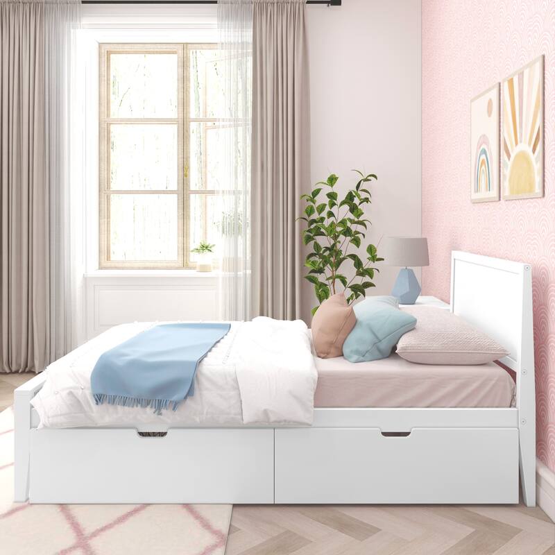 Max and Lily Twin-Size Bed with Panel Headboard and Storage Drawers