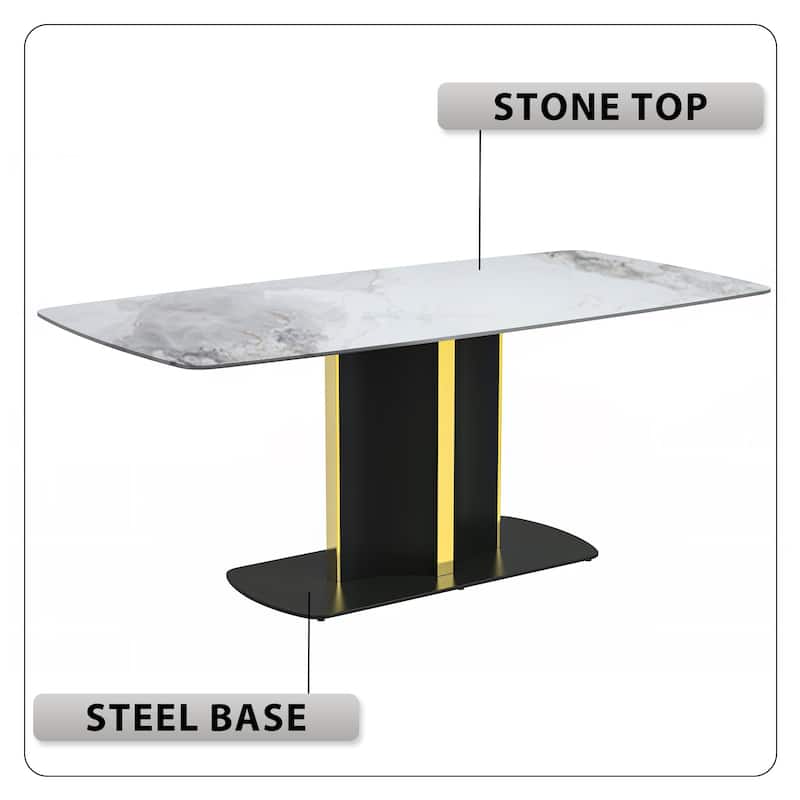 Sylva Dining Table Rectangular Tabletop in Gold Pedestal Base