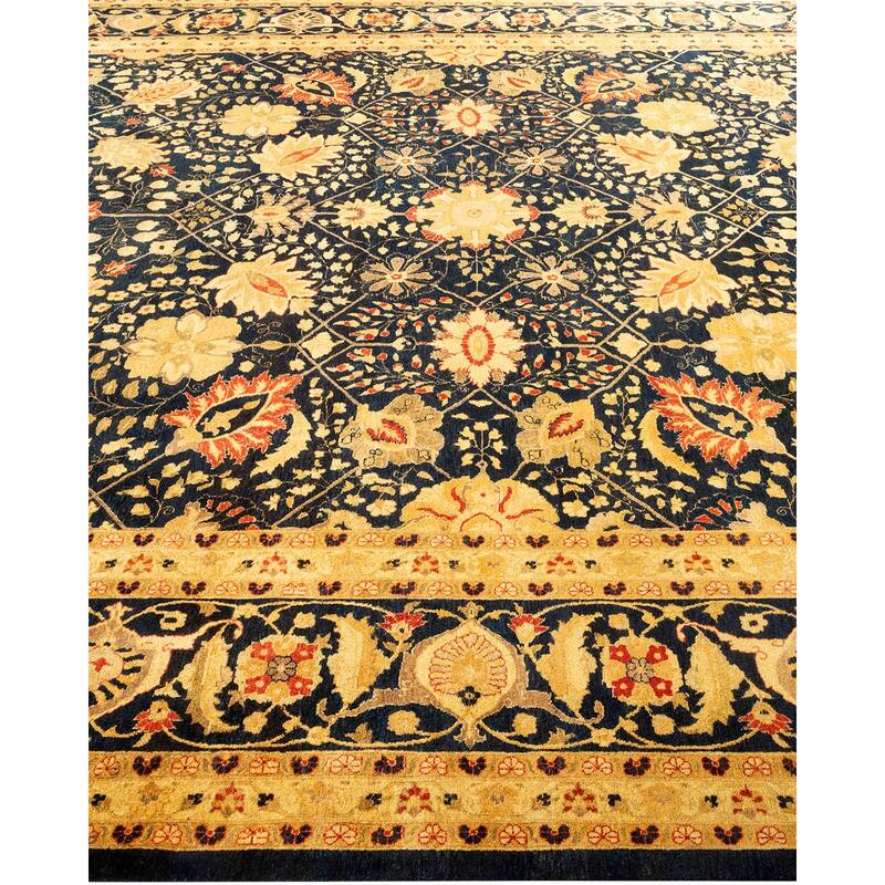 Overton Handknotted Wool Traditional Oriental Blue Area Rug - 9' x 12'