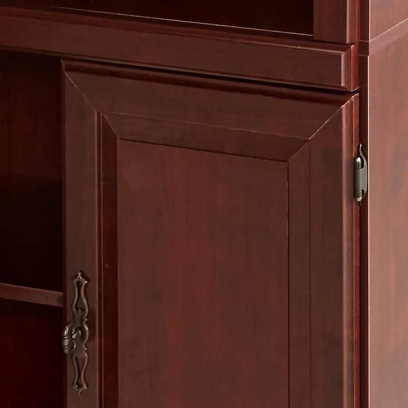 71" Cherry Brown Wooden Hidden Storage Bookcase with Doors and 3 Shelves for Home or Office - 13”W x 29.3”L x 71.2”H