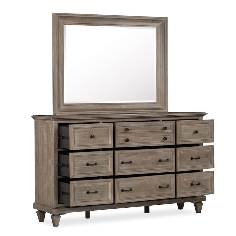 Magnussen Home Lancaster Dovetail Grey Drawer Dresser with Landscape Mirror