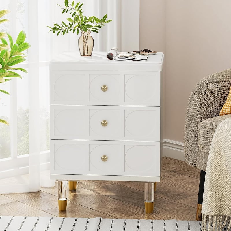 Nightstand Bedside Table with 3 Drawers, Bedroom Tall Night Stands Sofa End Table with Storage for Bedroom, Living Room