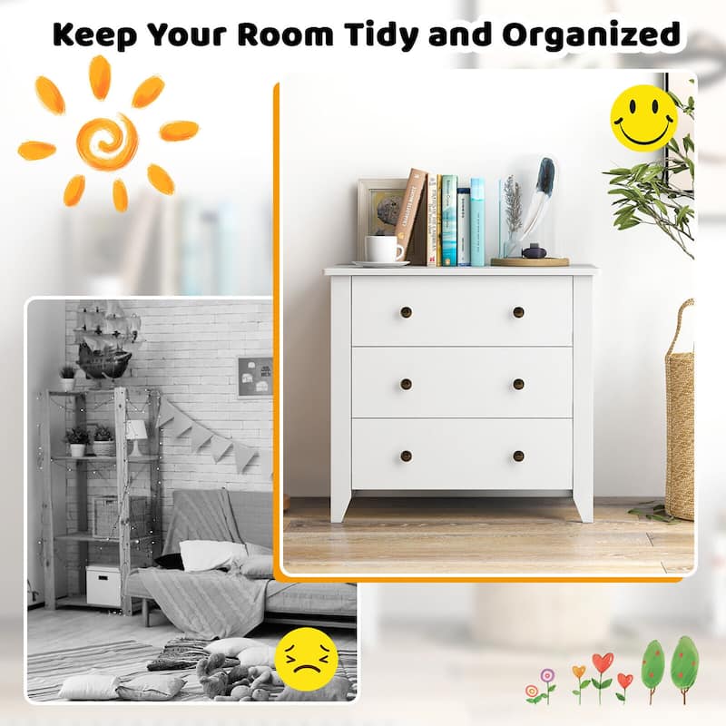 Gymax 3 Drawer Dresser Chest of Drawers Bedside Table for Living Room
