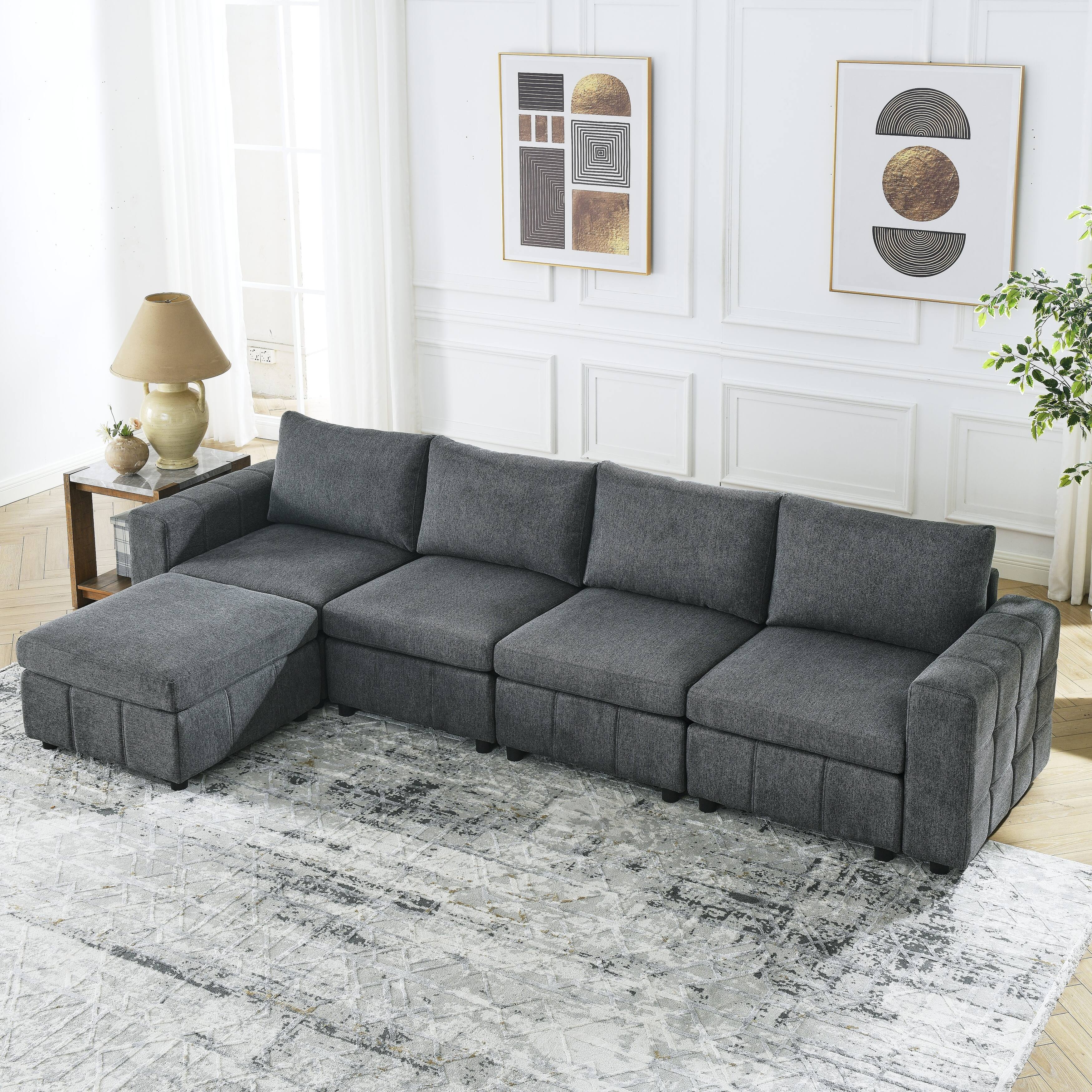 Modular Soft Cushions Sectionals Sofa LShaped Fabric Corner Couch w
