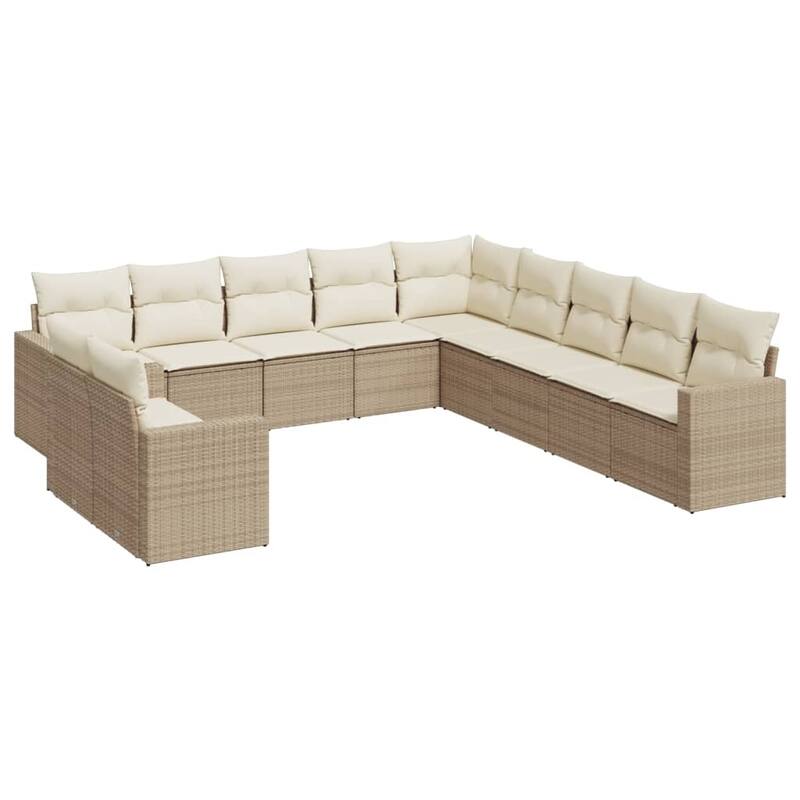 vidaXL Garden Sofa Set Beige PE rattan, powder-coated steel, 100% polyester - 24.4 x 25.8 x 27.2