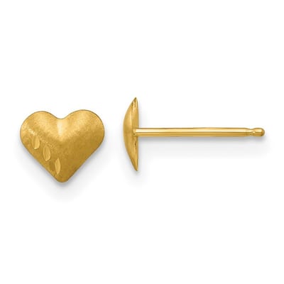 Curata 14k Yellow Gold 8mm Sparkle-Cut and Satin Puffed Heart Earrings