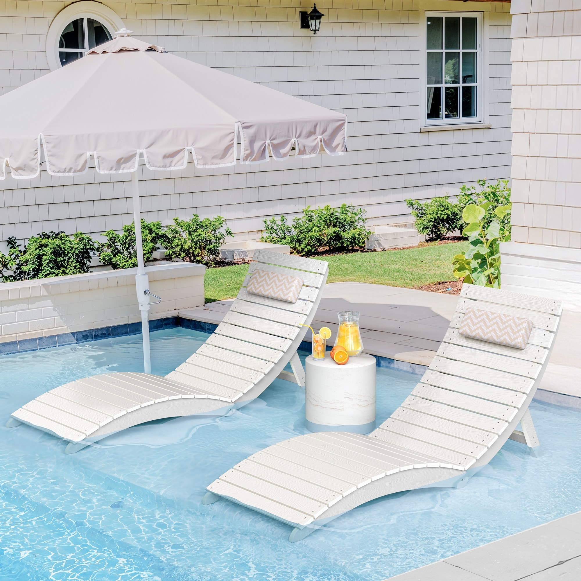 Fully Pre-Assembled In-Pool Folding Lounge Chair Set of 2 for Tanning Ledges - N/A